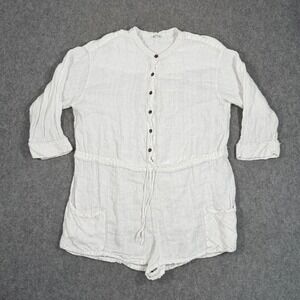 Intimately Free People White Linen 3/4 Sleeve Beach Romper Women's Size Large